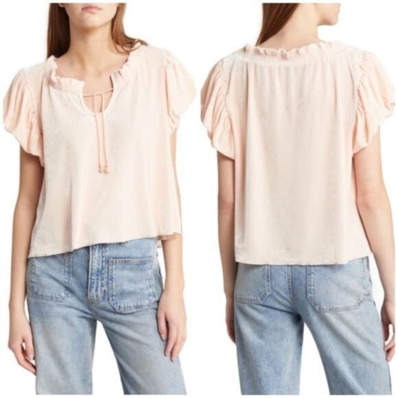 New Free People Terese Velour Crop Top in Pink Size S - Picture 4 of 11